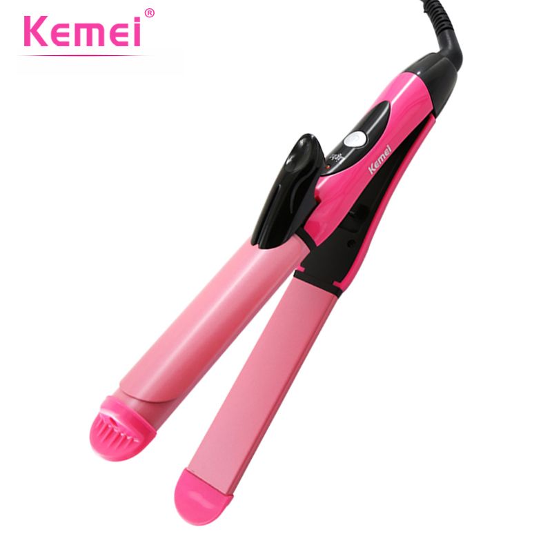 KEMEI 2 In 1 Professional Hair Curler Straightener Ceramic Wave Flat Iron Curling Iron