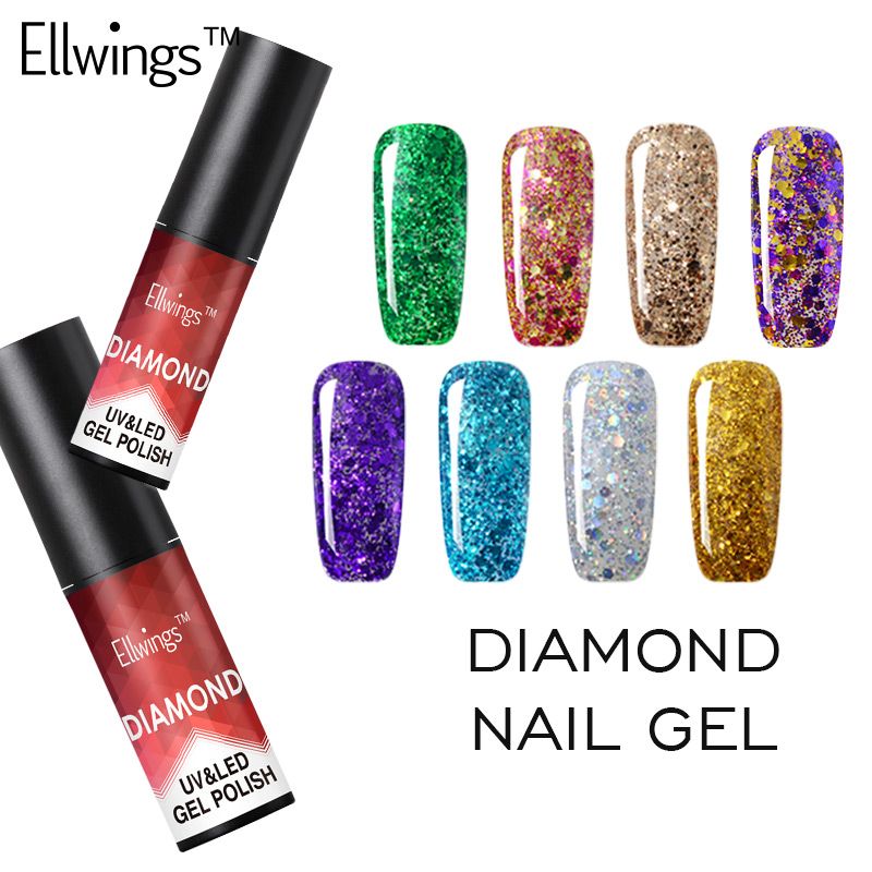 Ellwings Diamond Glitter UV Gel Polish Soak Off Nail Gel Varnish