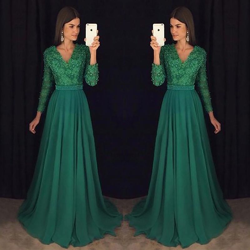 green evening dresses with sleeves