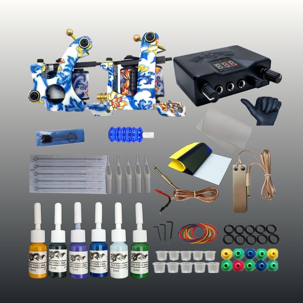 Cheap Tattoo Kit Body Art 2 Coils Guns Machine Set Tattoo Ink Supplies