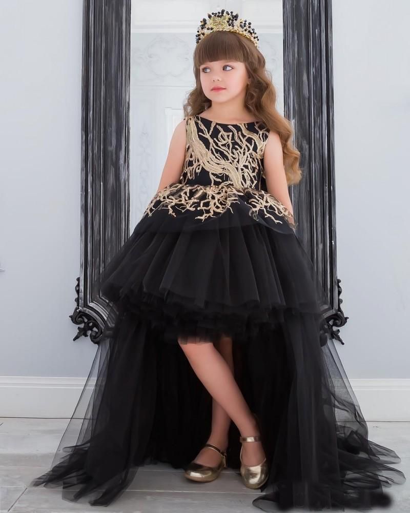 girls black high low dress