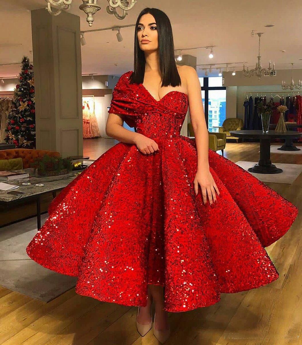 red sequin ball dress