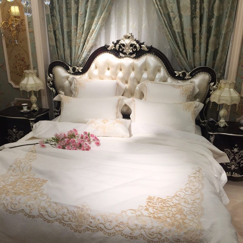 80s Egypt Cotton Golden Embroidery White Luxury Palace Royal Bedding 80s Egypt Cotton Golden Embroidery White Luxury Palace Royal Bedding Sets King Queen Size Bed Set Duvet Cover Bedspread Covers Full