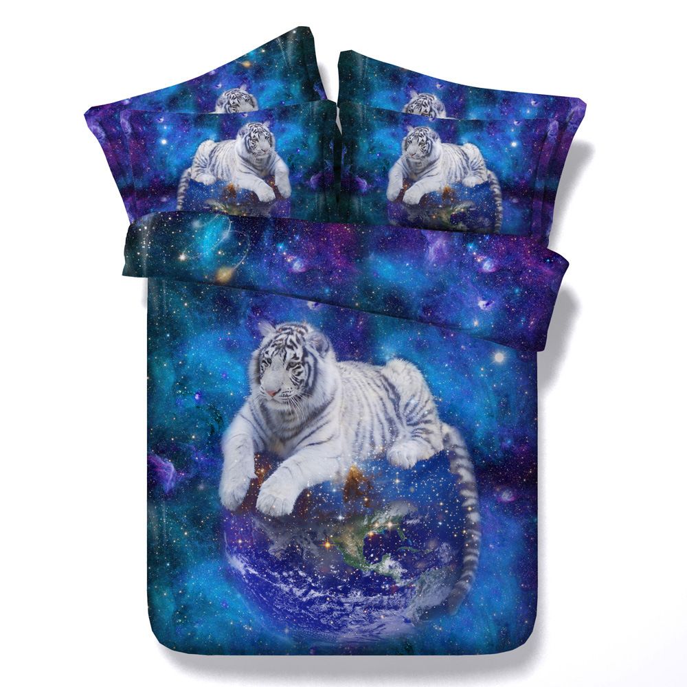 3d White Tiger Bedding Sets Queen Galaxy Duvet Cover Single Twin King Cal Size Earth Bedspreads Bedlinens Home Textiles