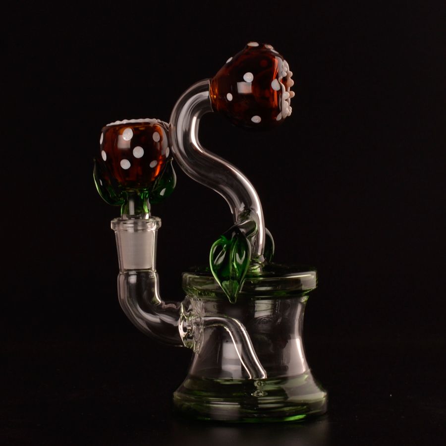 2020 Cannibal Flower BONG BUBBLER WATER PIPE Green Leaf Amber Head