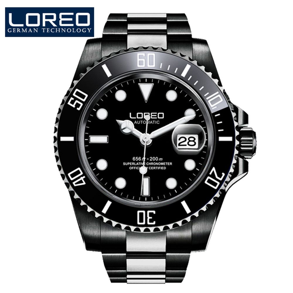 Marca M Impermeable 200 Fecha Reloj Mecánico Luminoso Clásico Hombres Diver Relojes Acero Diseño De Loreo Automático Automática iuOXkPZT