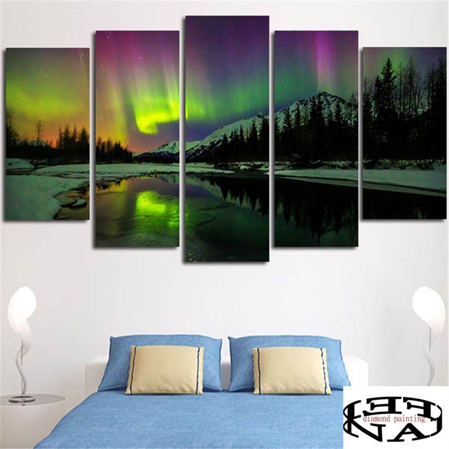 Großhandel Grün Aurora Boreali Diamant Malerei 5 Stück Multi Bild Voller Quadratischer Diamant Stickerei Kreuzstich Blumen Strass Malerei Von Taylor001