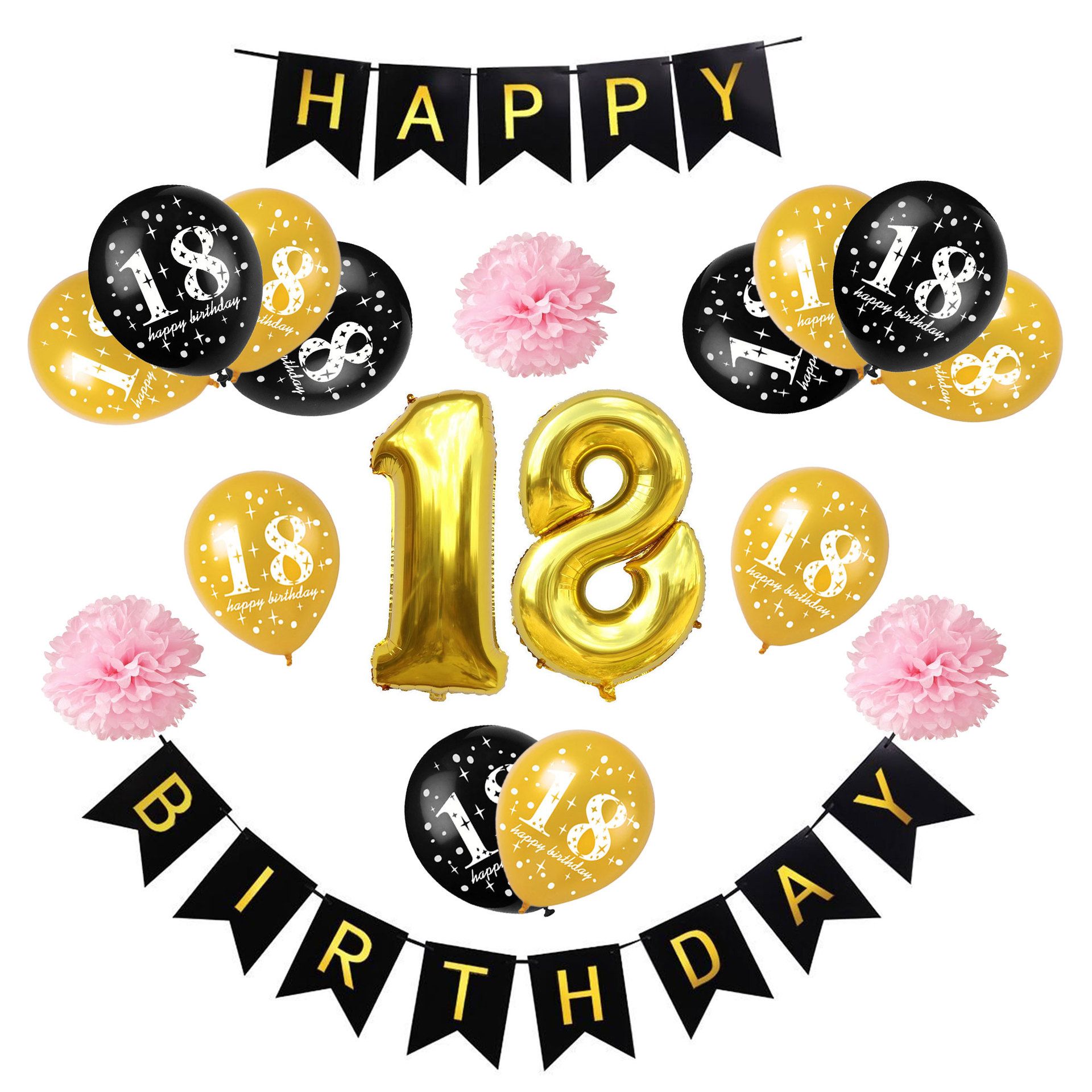 Acheter 18me Anniversaire Dcorations De Fte Or Noir Ballon Foil