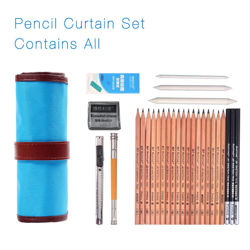 drawing sketch pencil canvas pencil bag pen curtain set contains drawing sketch pencil canvas pencil bag pen curtain set contains knife paper earser extender for kids gift art supplies nice pencil cases blue pencil case