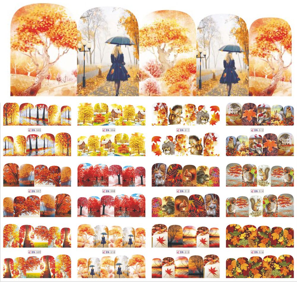 Nail Decals Water Slide Nail Transfer Stickers For Fall Leaf Nail Decals Water Slide Nail Transfer Stickers For Fall Leaf