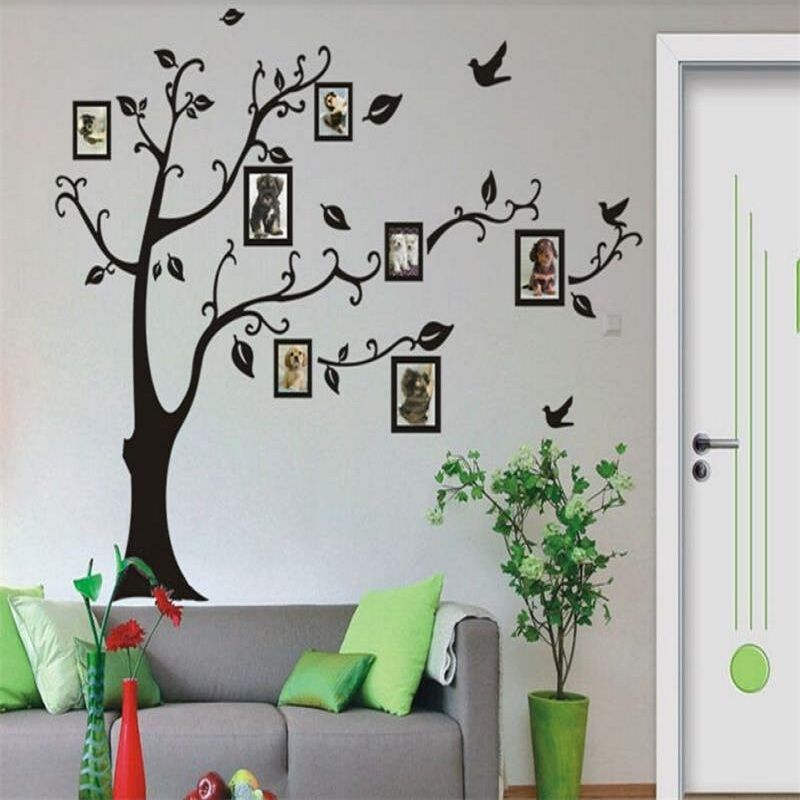 Family Tree Wall Decor Stickers Photo Frame Branch Leaves Bird Decal Sticker For Living Room And Bedroom