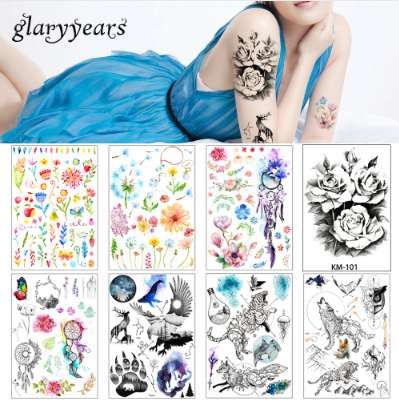 Feuille Femmes Rose Fleur Décalque Tatouage Km 101 Transfert D Eau étanche Autocollant De Tatouage Temporaire Pour Beauté Corps Maquillage Art