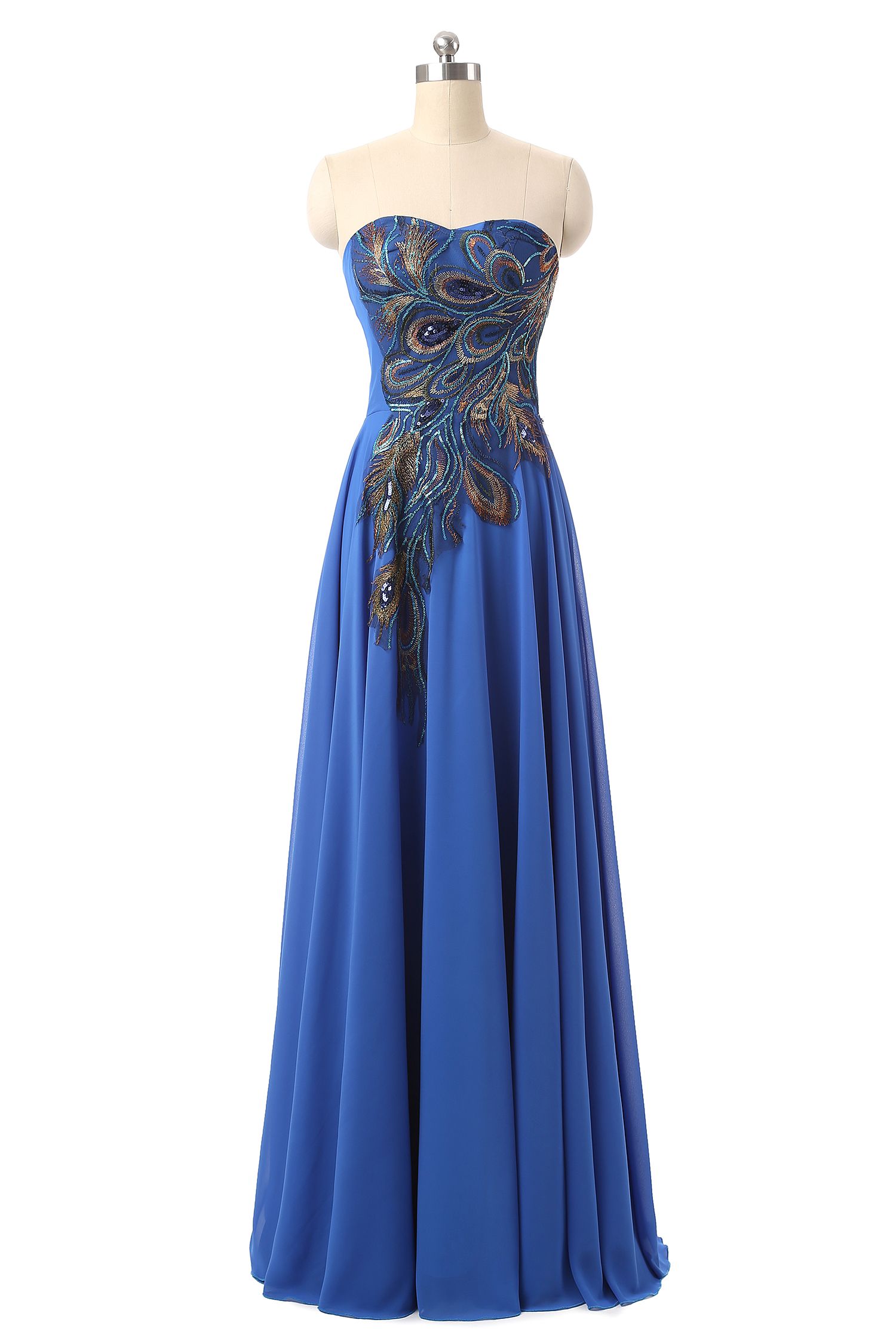 2019 Prom Dresses Royal Blue Stickerei A-Line Pailletten Mit Schnürung Formale Abendkleider Für Frauen