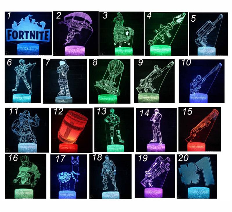 20 Style Fortnite 3d Lampada Led Night Light Raven Alpaca Colorful Led Usb Touch Table Lampade Da Tavolo Con Base Crepita Kids Led Toys Regali Di - 