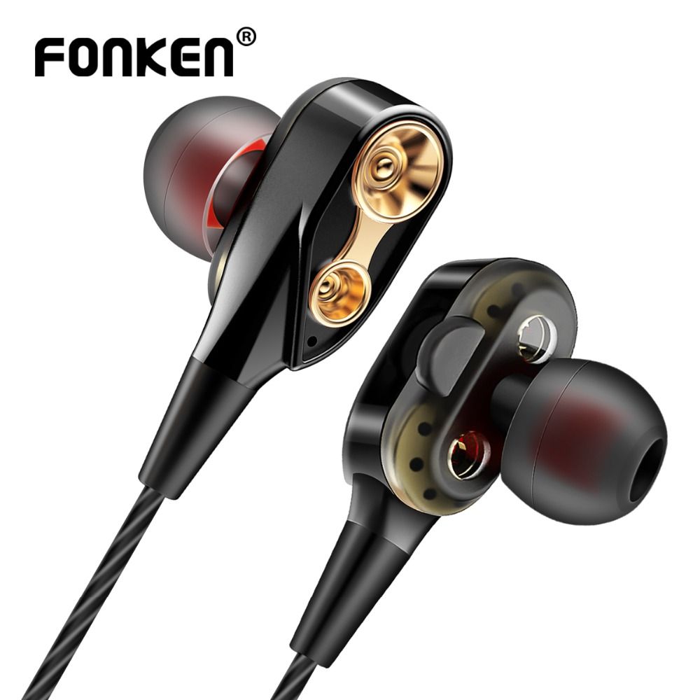 Dual Driver In Ear Earphone Wired Volume Control Earbuds With