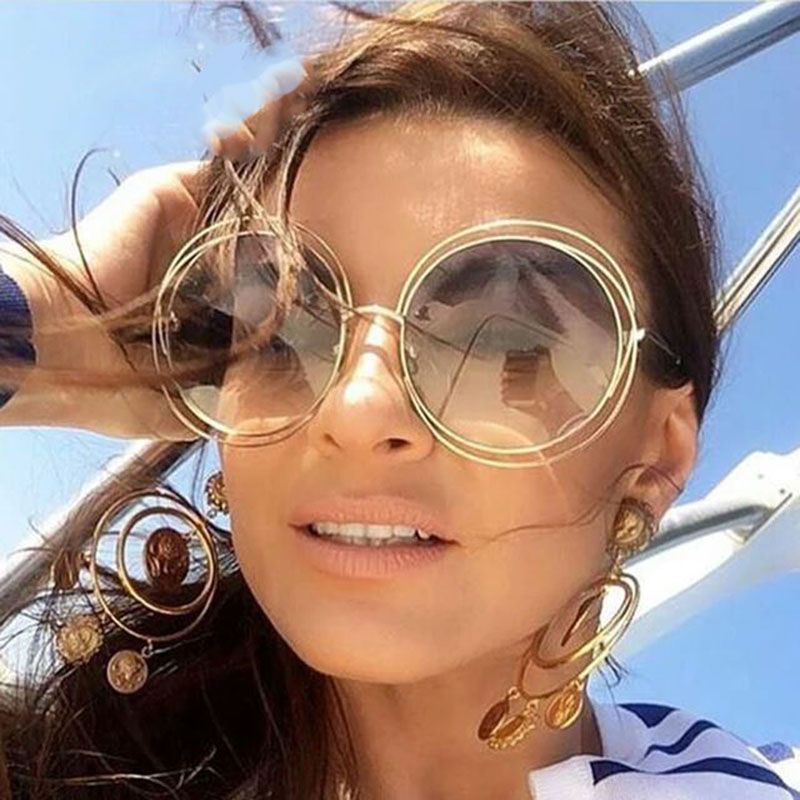 Taille Soleil Rondes Mode Surdimensionnées Lunettes Nouveau Lady Pour Rétro De Grande Miroir Femmes Vintage Grand Femme HI2E9WD