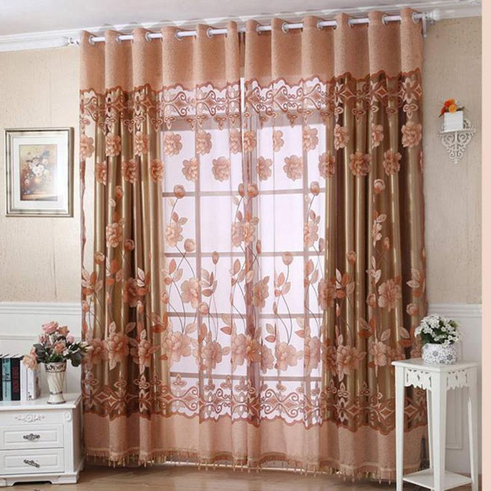 Luxury With Hole Dangle Beads Fl Curtain Window Room Scarf Curtains For Living