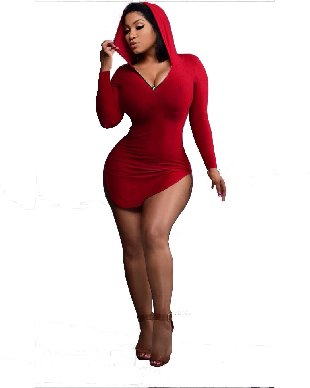 Hooded Tight Dresses Deep V Long Sleeve Casual Dresses for Women