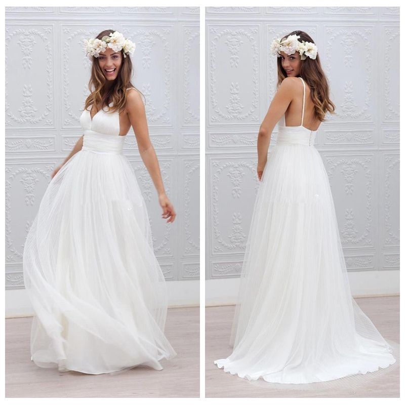 Empire Spaghetti Strap Beach Wedding Dresses