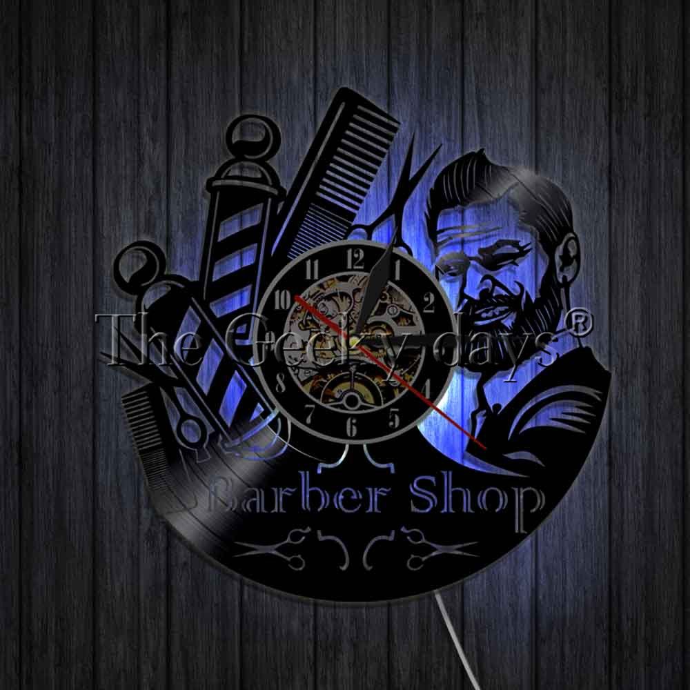 Barber Shop Decorative LED Wall Clock Hairdresser Vinyl Record Clock