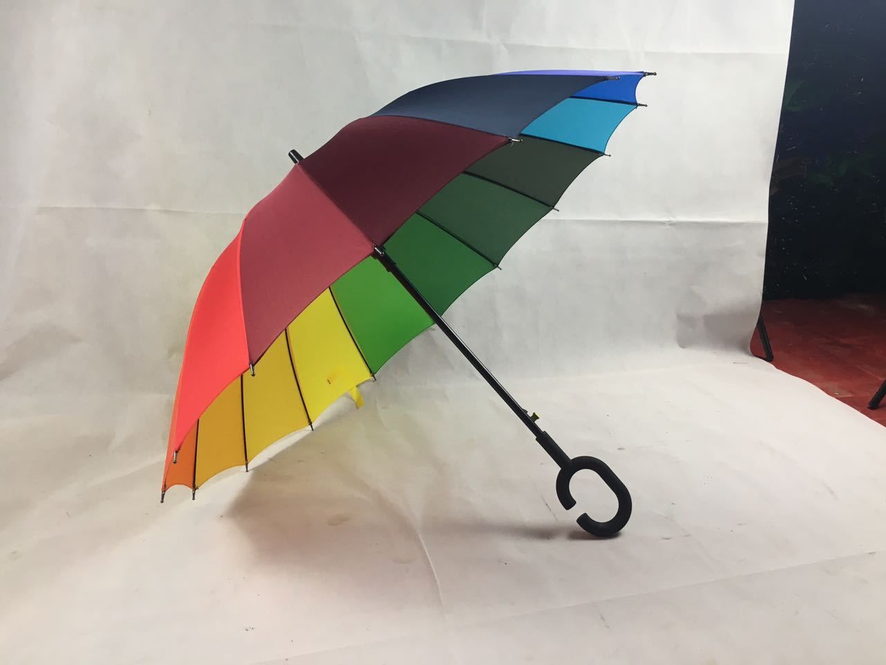 C Gancho Arco Iris Paraguas Mango Largo 16 K Recto A Prueba de Viento Colorido Pongee Umbrella Mujeres Hombres Soleado Paraguas Lluvioso HH7-1116