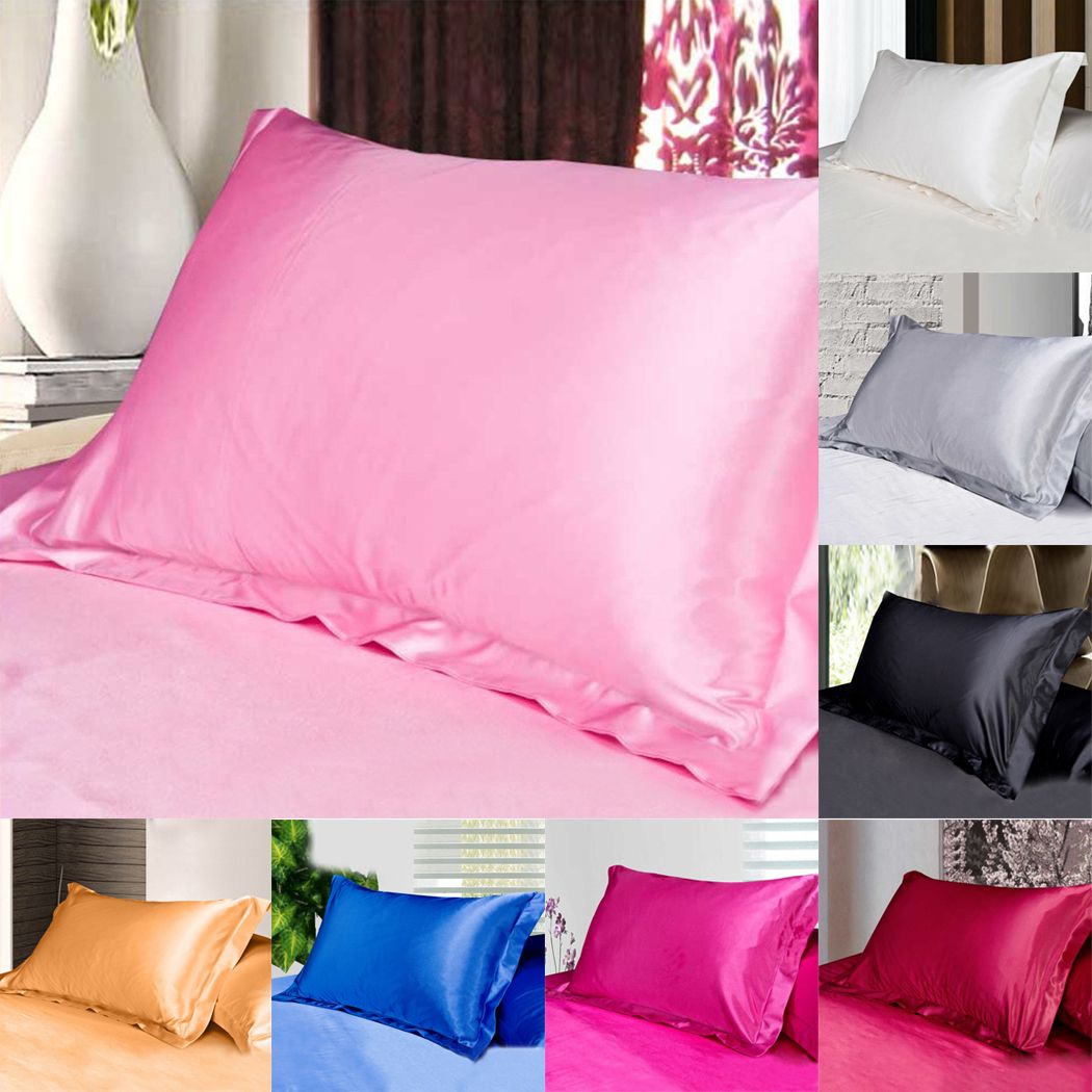 Silk Satin Pillow Cover Case Pillowcase Home MultiColor Ice Silk