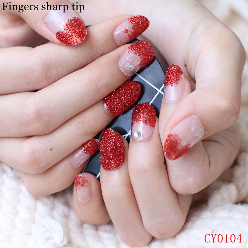 Beautiful And Charming Big Red Glitter And Diamonds Fake Nails Round Beautiful And Charming Big Red Glitter And Diamonds Fake Nails Round