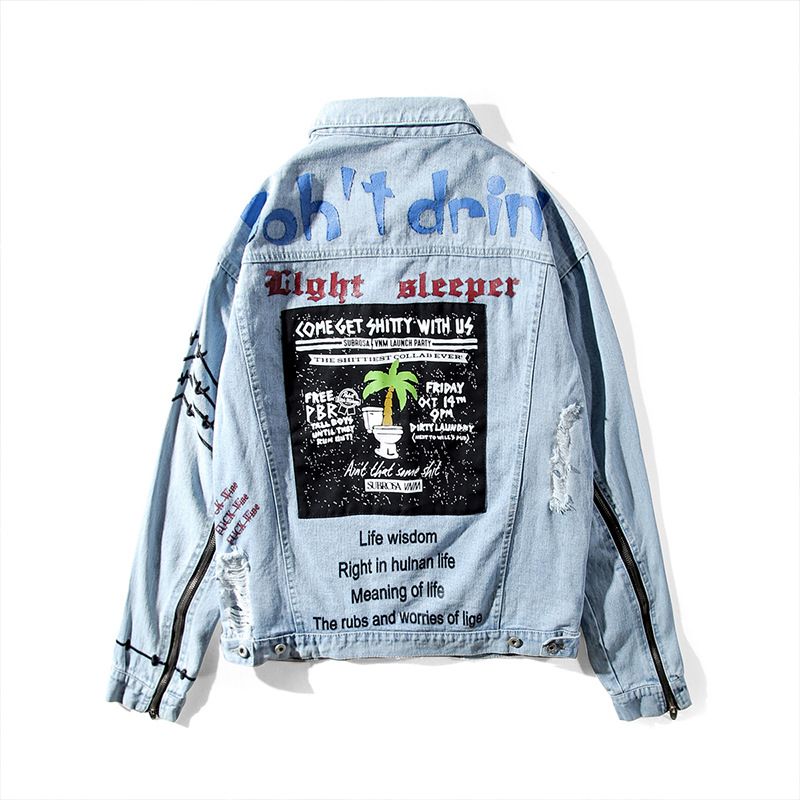 hip hop stickers denim jacket west coast stickers zipper decorations
