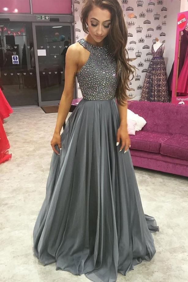 grey glitter prom dress