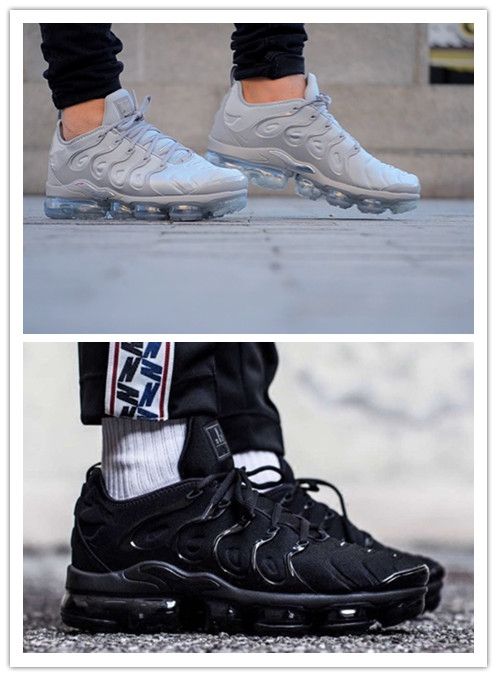 2018 Hot Sale Vapormax Plus TM All Black Knight Ice Blue Running Casual ...