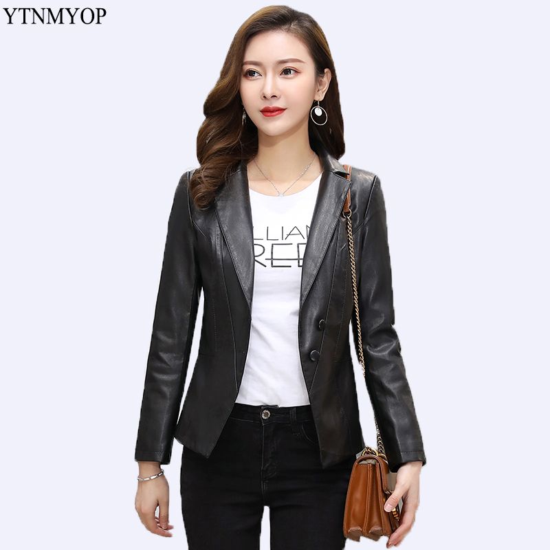 Ytnmyop Brands Office Lady Leather Blazer Slim Fashion Women Jacket Plus Size 5xl Jaqueta Feminina Long Sleeve Clothing