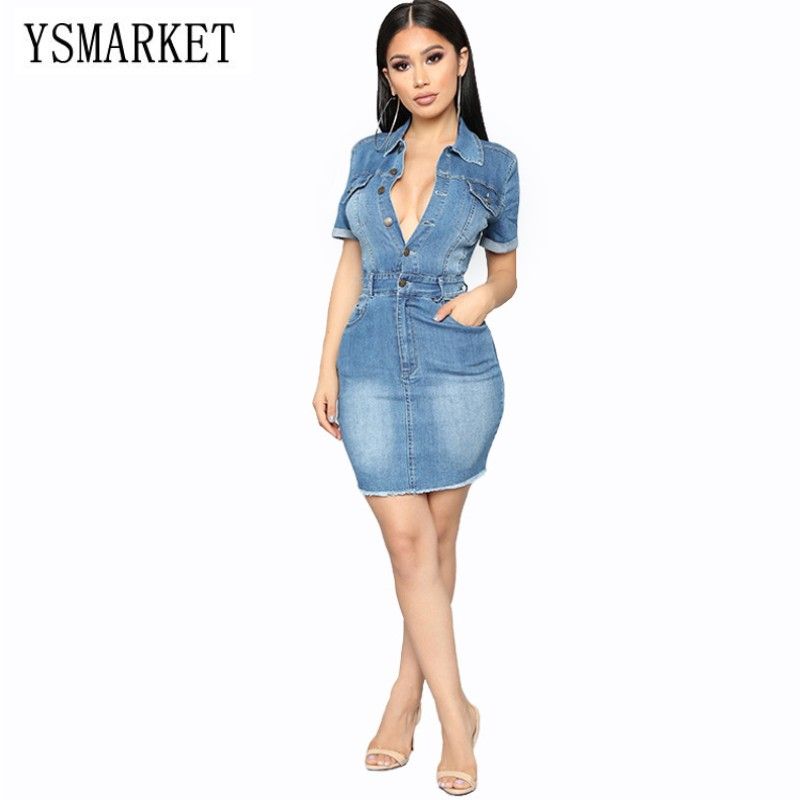 Compre YSMARKET Mujer Ropa De Verano Sexy Denim Vestido De Cadera