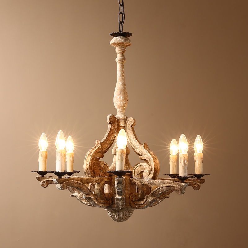 Vintage French Country Carved Wood Candelabra Chandelier Pendant Vintage French Country Carved Wood Candelabra Chandelier Pendant Light 8 Lamps Indoor Lighting Semi Flush Ceiling Lights From Meilibaode2008