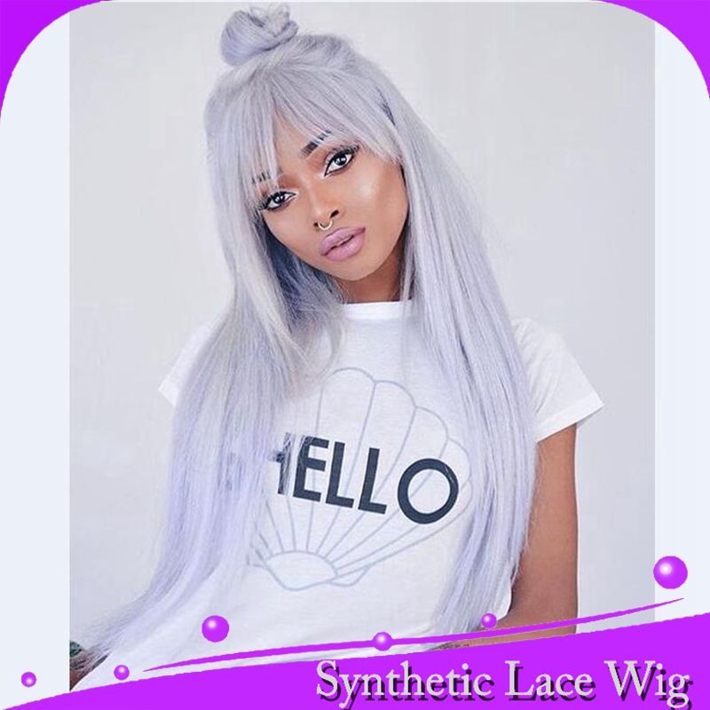 Mhazel Cosplay Blue Grey Straight Front Lace Wig Glueless
