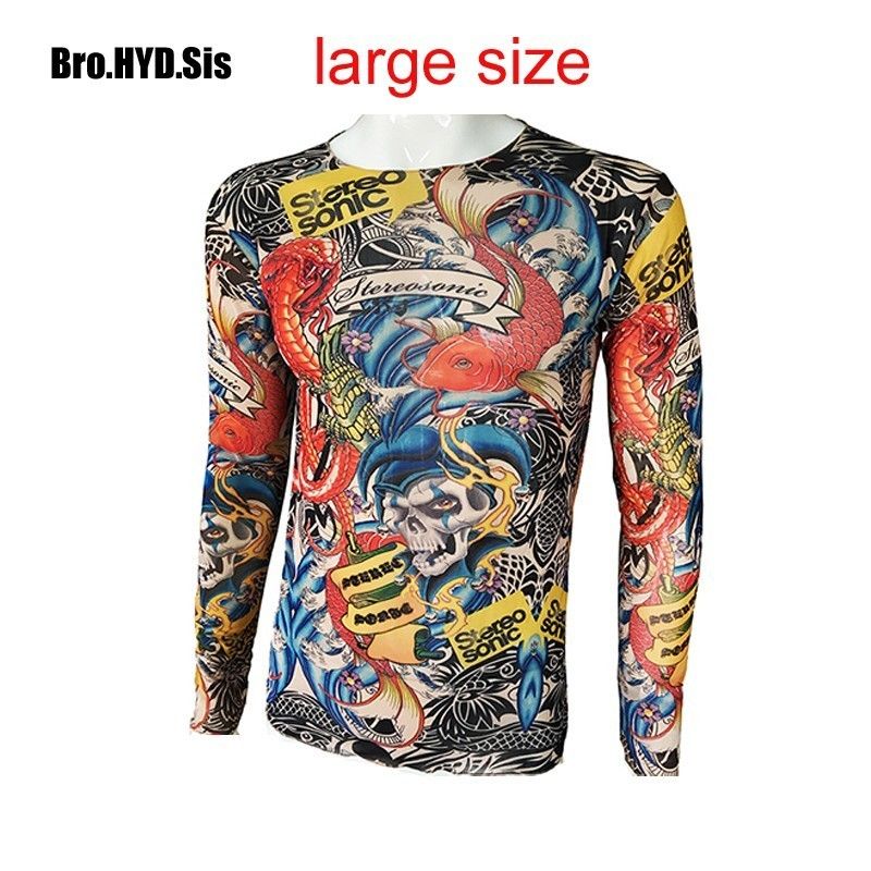 Fashion Men'S Fake Tattoo T Shirts Long Sleeve Elastic Modal Thin All