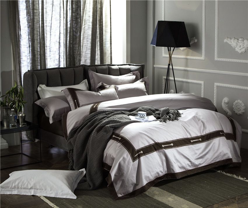 Grey Silver Modern Fashion Luxury Bedding Sets Soft Silk Feeling Grey Silver Modern Fashion Luxury Bedding Sets Soft Silk Feeling Queen King Size Bed Linen Duvet Cover Sheet Set Pillowcases