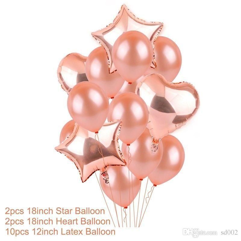 Rose Gold Heart Star Foil Balloon Set Latex Anniversary Baby Shower