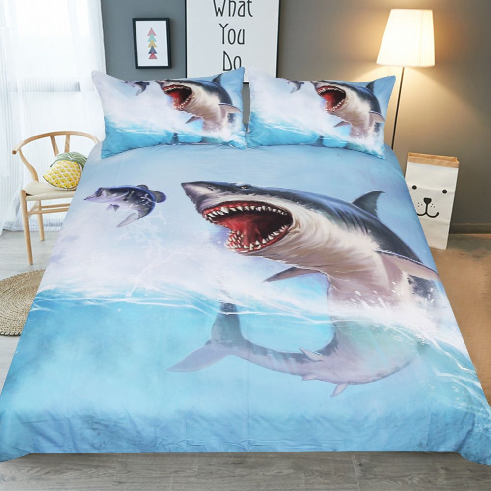 Novelty Gift Cool Shark Pattern Bedding Set Duvet Quilt Cover With 2 Novelty Gift Cool Shark Pattern Bedding Set Duvet Quilt Cover With 2 Pillowcase Twin Full Queen King Size Sets Home From Shanlate