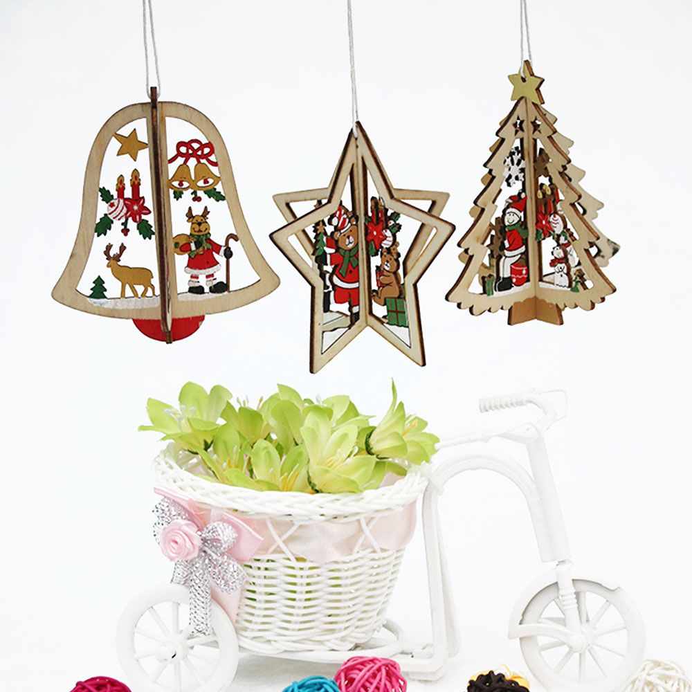 hot diy 3d xmas tree wall clock star pendants hanging wooden 3d christmas ornament