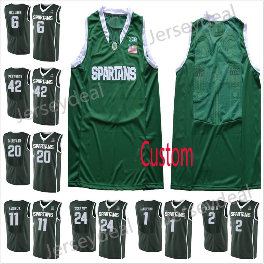 2018 Custom Michigan State Spartans College Basketball Jerseys Green