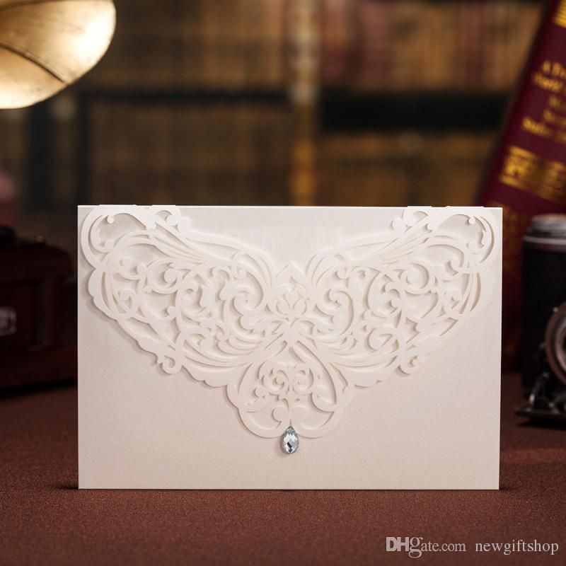 Ivory Red Laser Cut Wedding Invitations Card With Rhinestone