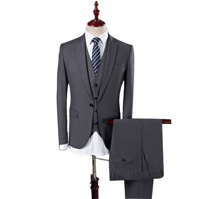 Grey Men Suits Wedding Groom Tuxedos Jacket+Pants+Vest Slim Fit ...