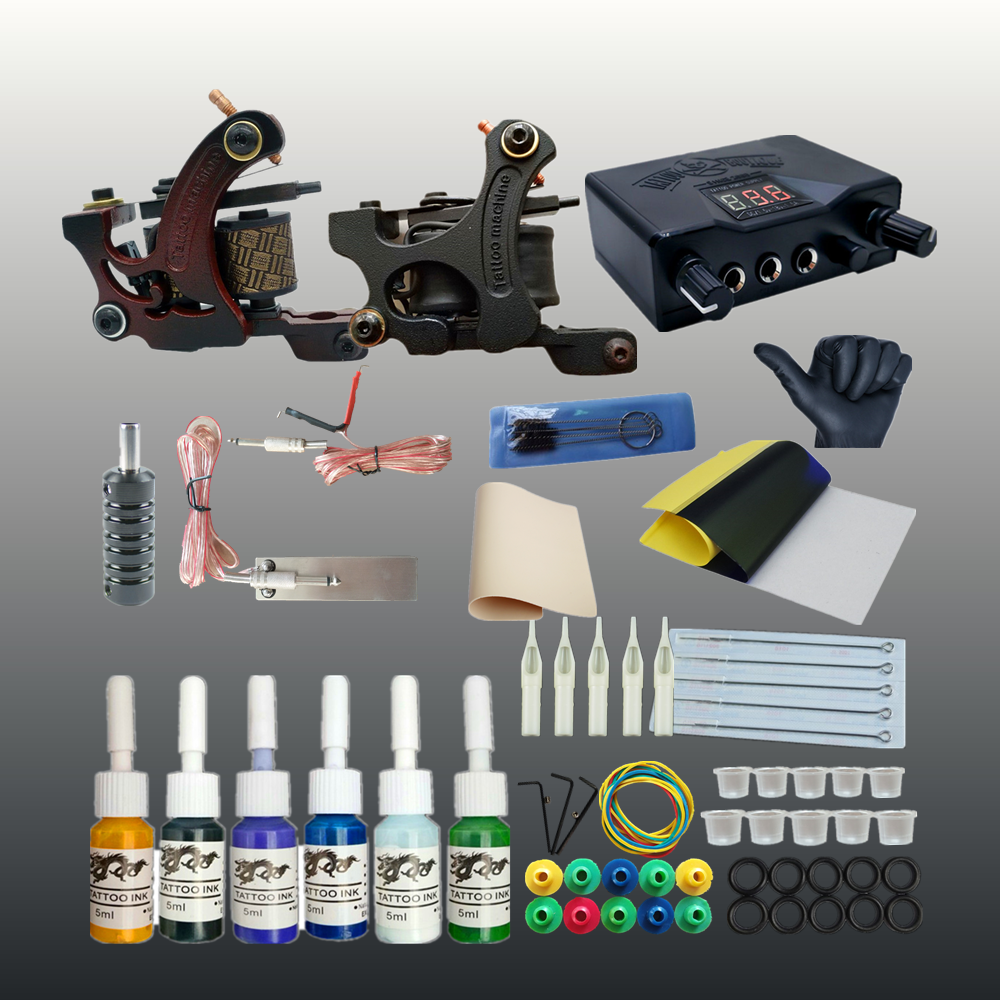 Professional Tattoo Kit 2 Tatto Machines Ink Tattoo Power Needle
