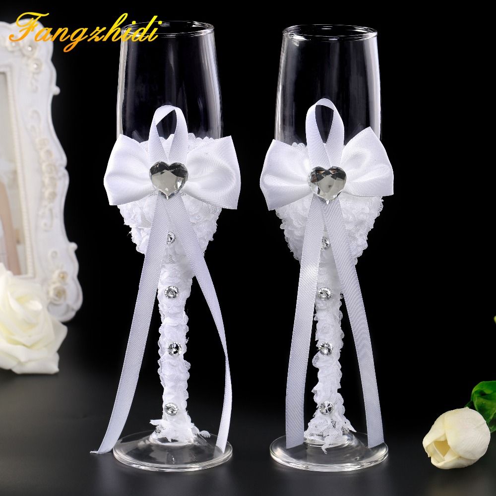 2019 Wedding Toasting Flutes Champagne Glass Set Lace Champagne