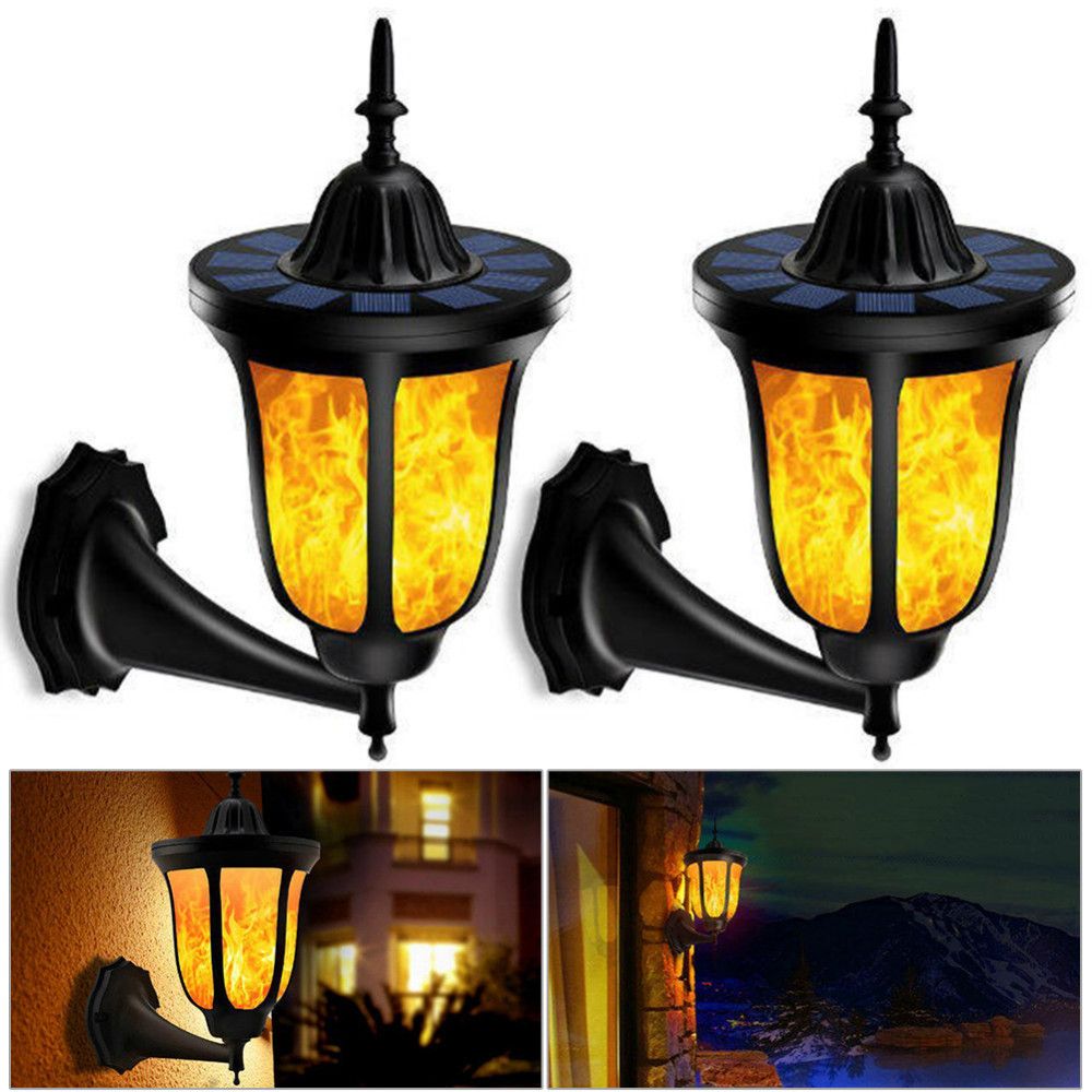 96 Led Dancing Solar Flickering Flames Wall Lights Outdoor Waterproof Lighting Torch Lamp Mounted Night For Garden Yard