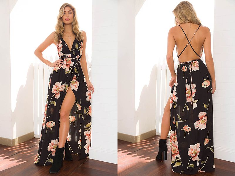 Vestido Mujer Verano Escote En V Mini Estampado Floral Sin M Vestido Mujer Verano Escote En V Mini Estampado Floral Sin M