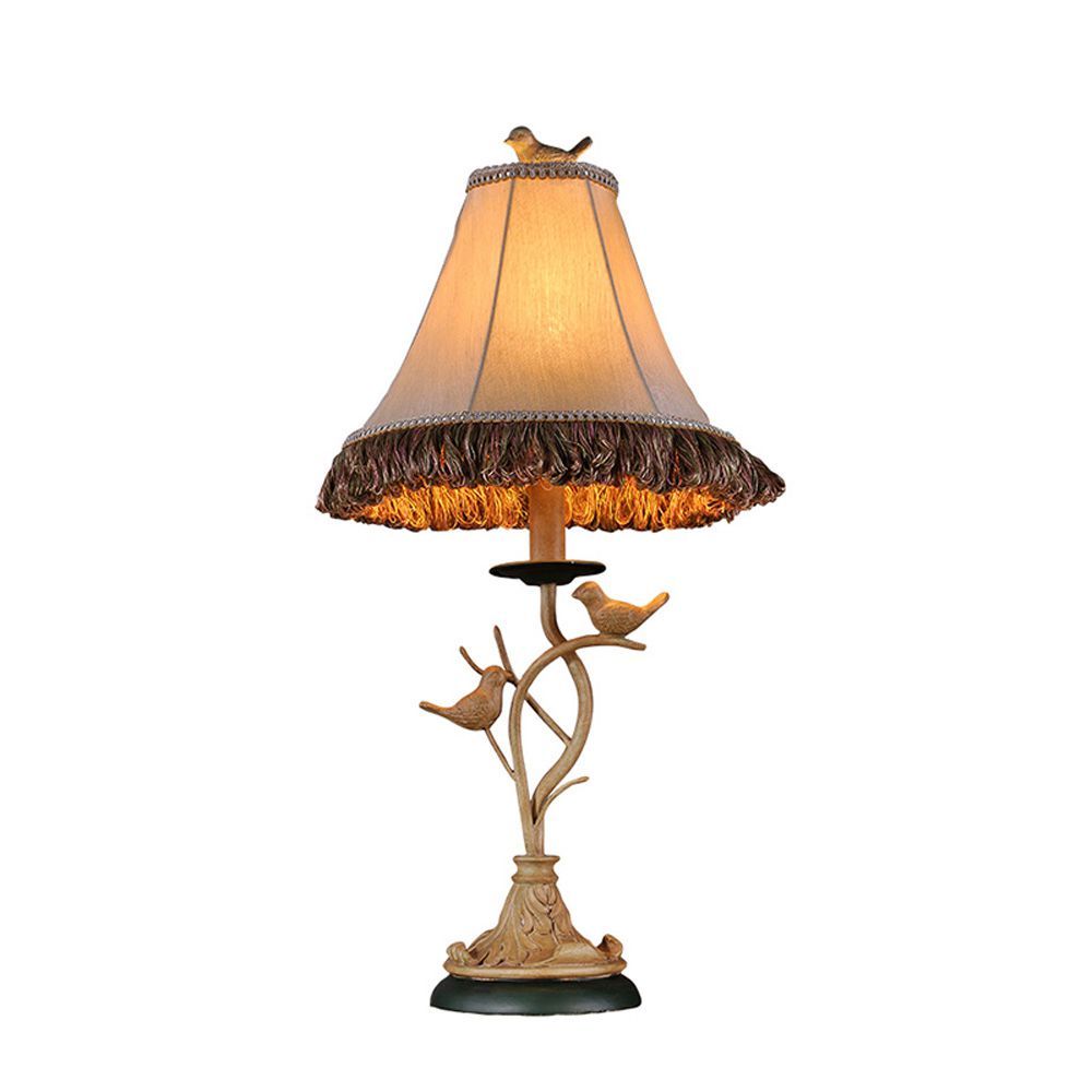 Oovov American Village Resin Birds Desk Lamps Vintage Bedroom Study Room Light Living Fabric Table Lights