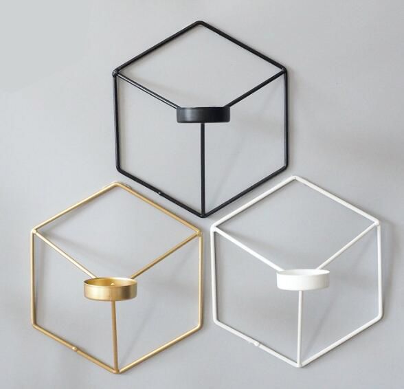 Metal Candle Holder Visual Touch Nordic Style 3d Geometric Candlestick Wall Sconce Matching Small Tealight Home Ornament