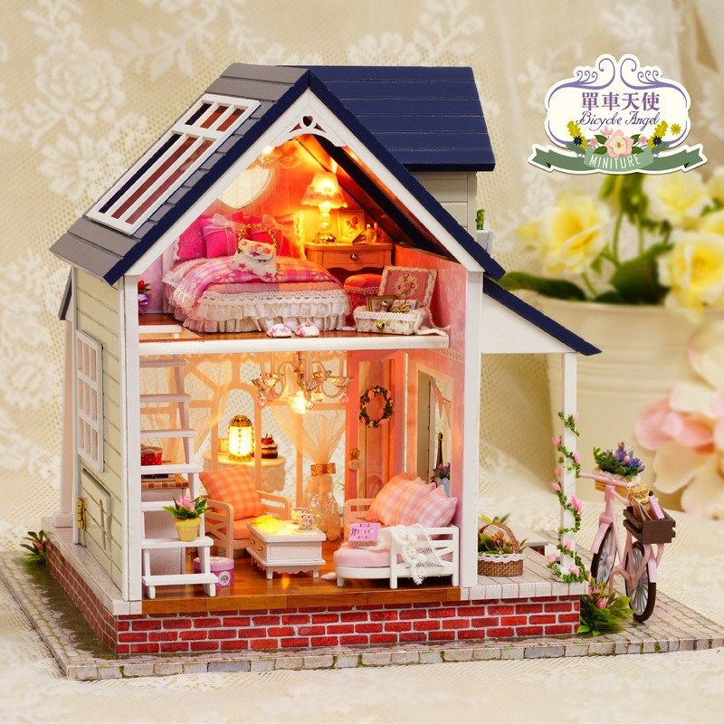Cuteroom Diy Handmade Wooden Dollhouse Miniature With House Cuteroom Diy Handmade Wooden Dollhouse Miniature With House Furniture Toy Gift For Children Bicycle Angle Kit Dolls