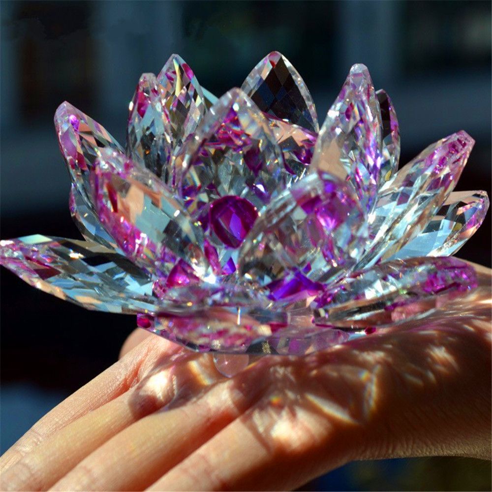 2021 Crystal Glass Lotus Flower Natural Stones And Minerals Feng Shui